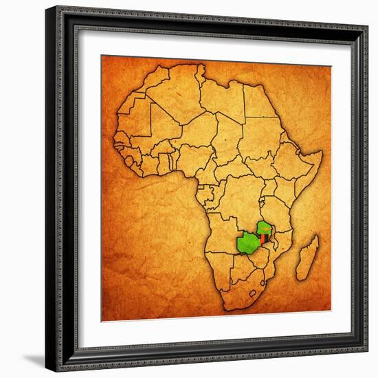 Zambia on Actual Map of Africa-michal812-Framed Art Print