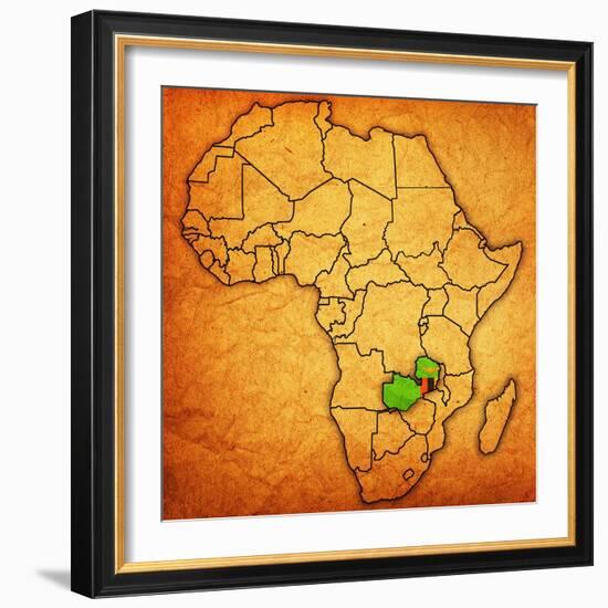 Zambia on Actual Map of Africa-michal812-Framed Art Print