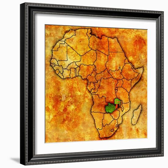 Zambia on Actual Map of Africa-michal812-Framed Art Print