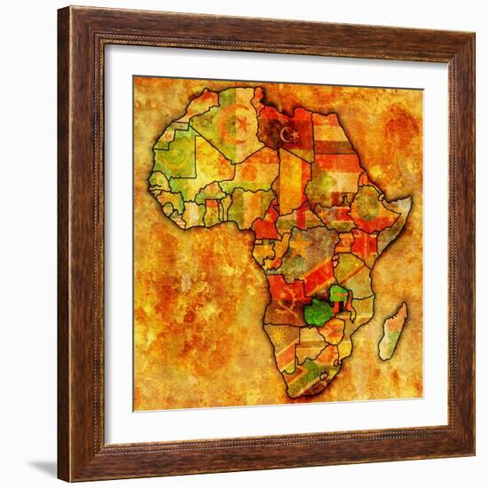 Zambia on Actual Map of Africa-michal812-Framed Art Print