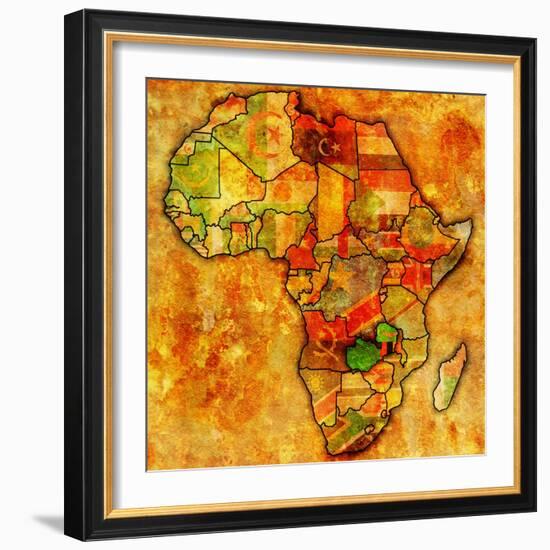 Zambia on Actual Map of Africa-michal812-Framed Art Print