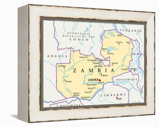 Zambia Political Map-Peter Hermes Furian-Framed Stretched Canvas