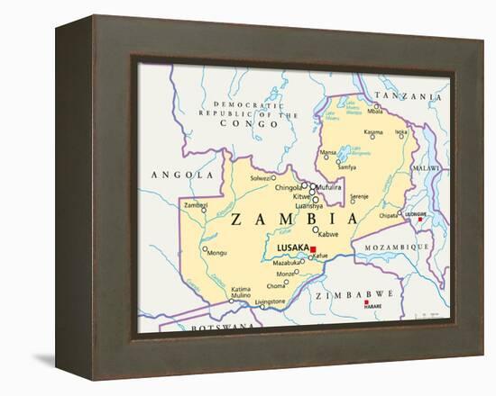 Zambia Political Map-Peter Hermes Furian-Framed Stretched Canvas