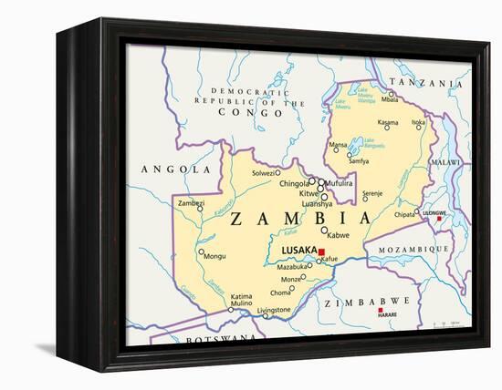 Zambia Political Map-Peter Hermes Furian-Framed Stretched Canvas