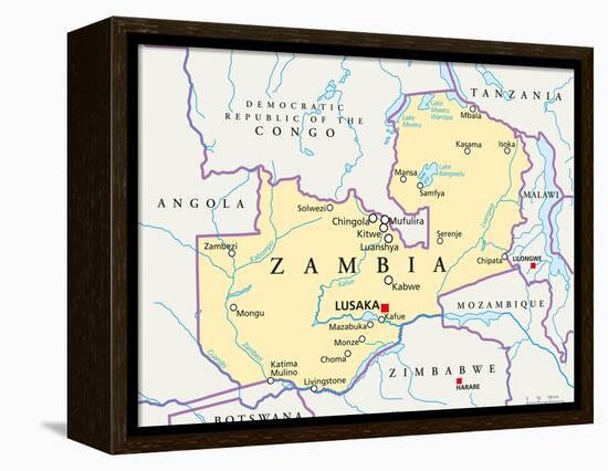 Zambia Political Map-Peter Hermes Furian-Framed Stretched Canvas