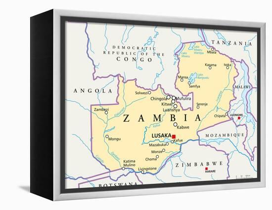 Zambia Political Map-Peter Hermes Furian-Framed Stretched Canvas