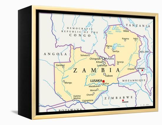 Zambia Political Map-Peter Hermes Furian-Framed Stretched Canvas
