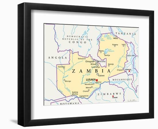 Zambia Political Map-Peter Hermes Furian-Framed Art Print