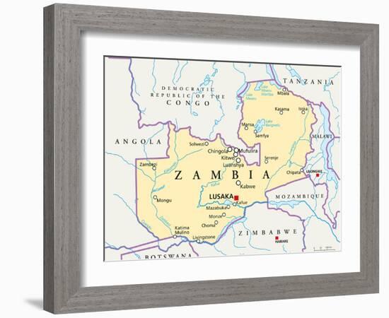 Zambia Political Map-Peter Hermes Furian-Framed Art Print