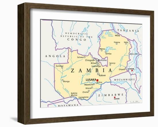 Zambia Political Map-Peter Hermes Furian-Framed Art Print