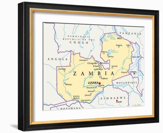 Zambia Political Map-Peter Hermes Furian-Framed Art Print