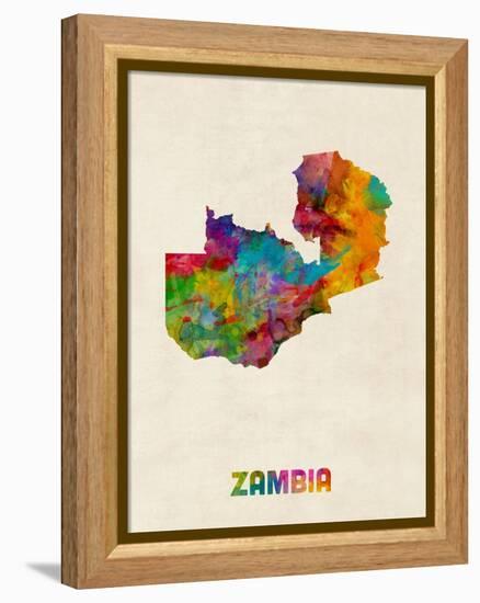 Zambia Watercolor Map-Michael Tompsett-Framed Stretched Canvas