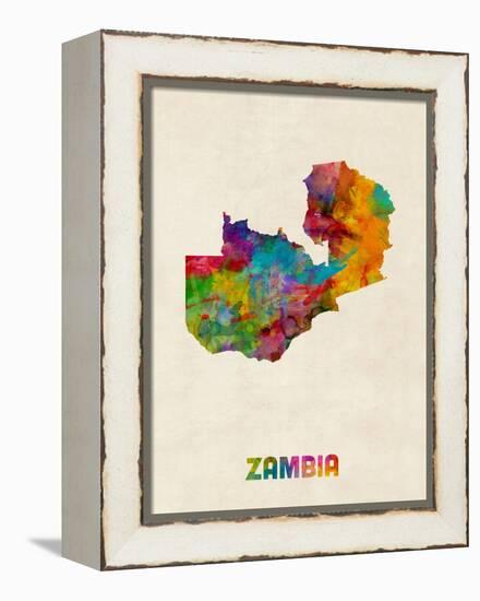 Zambia Watercolor Map-Michael Tompsett-Framed Stretched Canvas