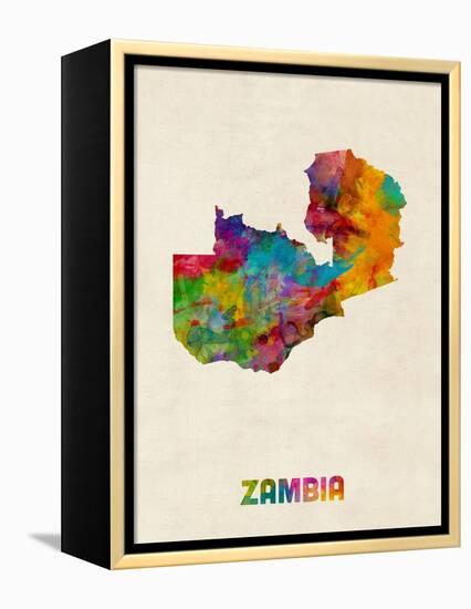 Zambia Watercolor Map-Michael Tompsett-Framed Stretched Canvas