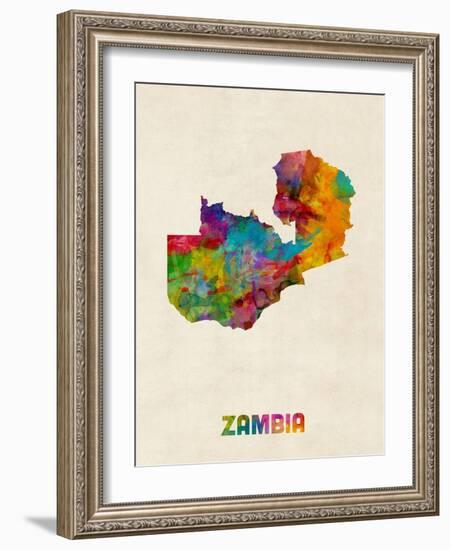 Zambia Watercolor Map-Michael Tompsett-Framed Art Print