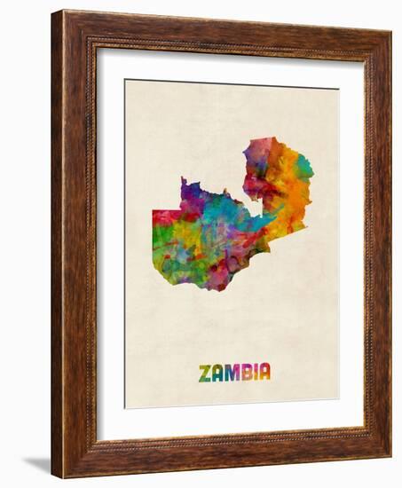 Zambia Watercolor Map-Michael Tompsett-Framed Art Print