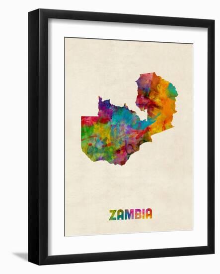 Zambia Watercolor Map-Michael Tompsett-Framed Art Print