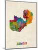 Zambia Watercolor Map-Michael Tompsett-Mounted Art Print