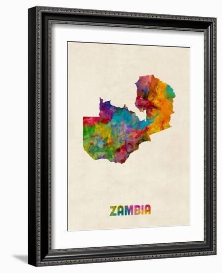 Zambia Watercolor Map-Michael Tompsett-Framed Art Print