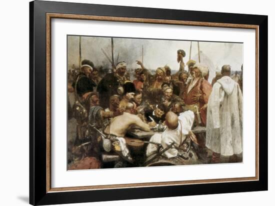 Zaporozhian Cossacks Reply to Sultan Mehmed IV-Ilya Yefimovich Repin-Framed Art Print