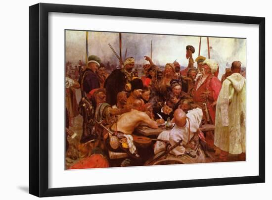 Zaraporoski Cossacks Send the Turkish Sultan Mahmoud Iv a Letter-Ilya Repin-Framed Art Print