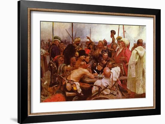 Zaraporoski Cossacks Send the Turkish Sultan Mahmoud Iv a Letter-Ilya Repin-Framed Art Print