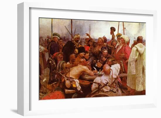 Zaraporoski Cossacks Send the Turkish Sultan Mahmoud Iv a Letter-Ilya Repin-Framed Art Print