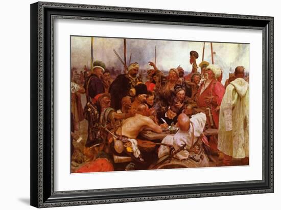 Zaraporoski Cossacks Send the Turkish Sultan Mahmoud Iv a Letter-Ilya Repin-Framed Art Print