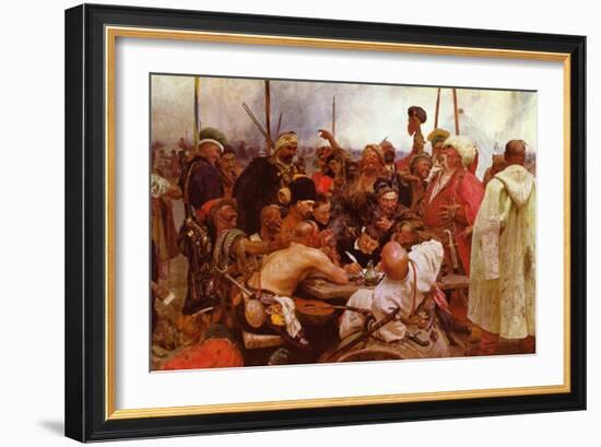 Zaraporoski Cossacks Send the Turkish Sultan Mahmoud Iv a Letter-Ilya Repin-Framed Art Print