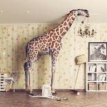 Giraffe Breaks the Ceiling in the Living Room. Photo Combination Concept-Zastolskiy Victor-Framed Photographic Print