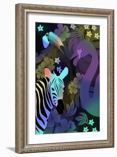 Zebra and Birds in the Night-Ikuko Kowada-Framed Giclee Print