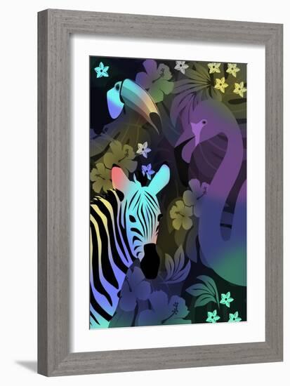 Zebra and Birds in the Night-Ikuko Kowada-Framed Giclee Print