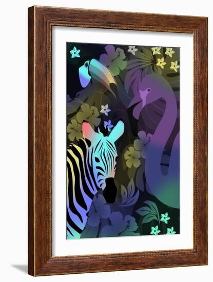 Zebra and Birds in the Night-Ikuko Kowada-Framed Giclee Print