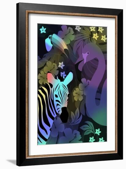 Zebra and Birds in the Night-Ikuko Kowada-Framed Giclee Print