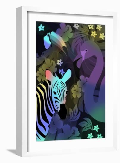 Zebra and Birds in the Night-Ikuko Kowada-Framed Giclee Print