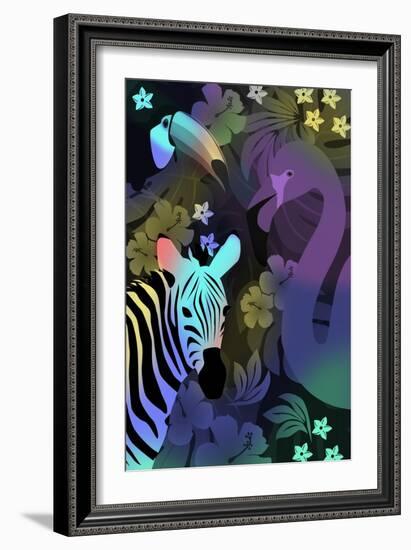 Zebra and Birds in the Night-Ikuko Kowada-Framed Giclee Print