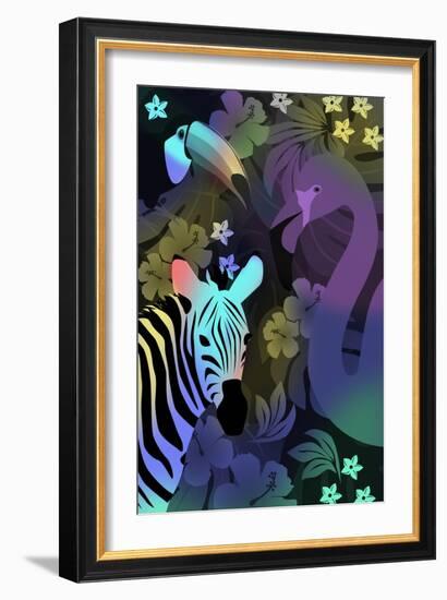 Zebra and Birds in the Night-Ikuko Kowada-Framed Giclee Print