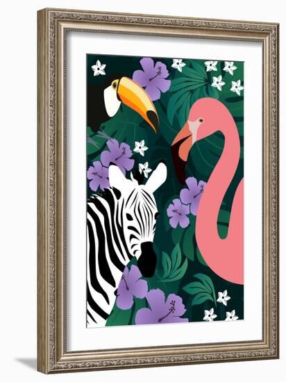 Zebra and Birds-Ikuko Kowada-Framed Giclee Print
