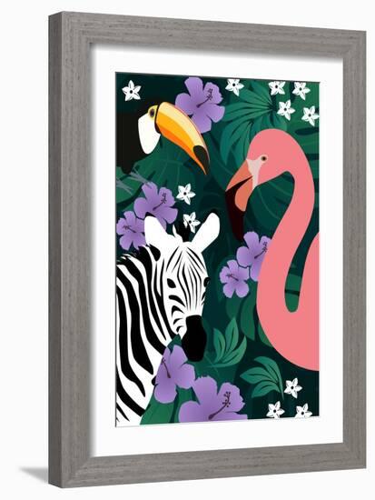 Zebra and Birds-Ikuko Kowada-Framed Giclee Print