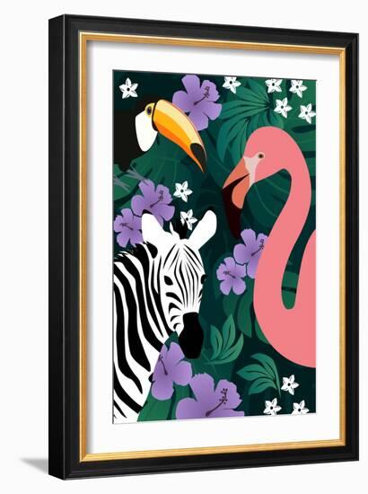 Zebra and Birds-Ikuko Kowada-Framed Giclee Print