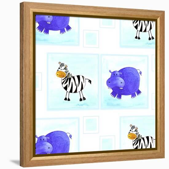 Zebra and Hippos Pattern-null-Framed Premier Image Canvas