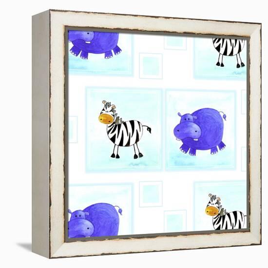 Zebra and Hippos Pattern-null-Framed Premier Image Canvas