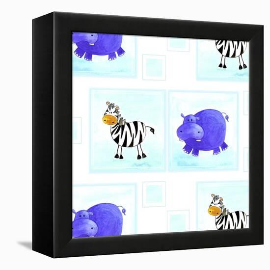 Zebra and Hippos Pattern-null-Framed Premier Image Canvas