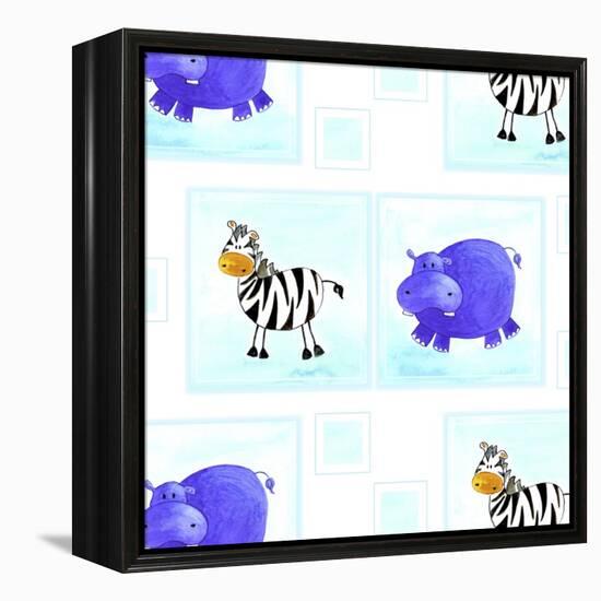 Zebra and Hippos Pattern-null-Framed Premier Image Canvas