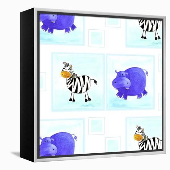 Zebra and Hippos Pattern-null-Framed Premier Image Canvas