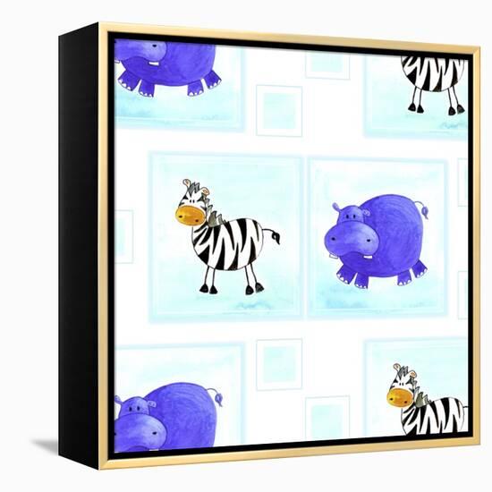 Zebra and Hippos Pattern-null-Framed Premier Image Canvas