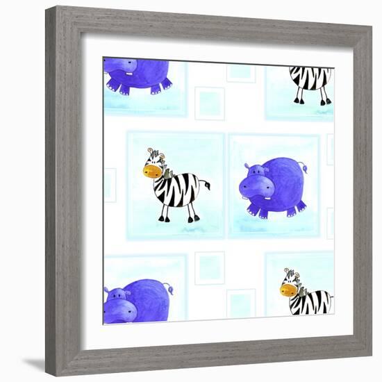 Zebra and Hippos Pattern-null-Framed Giclee Print