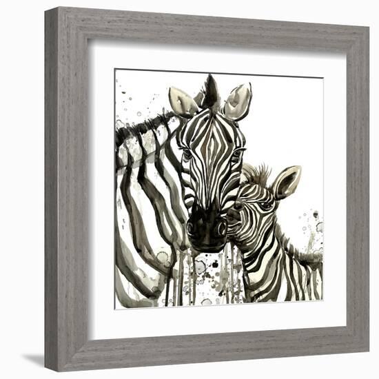 Zebra Cuddles-Jin Jing-Framed Art Print