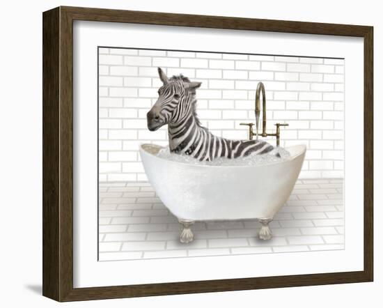 Zebra In Bathtub-Matthew Piotrowicz-Framed Art Print