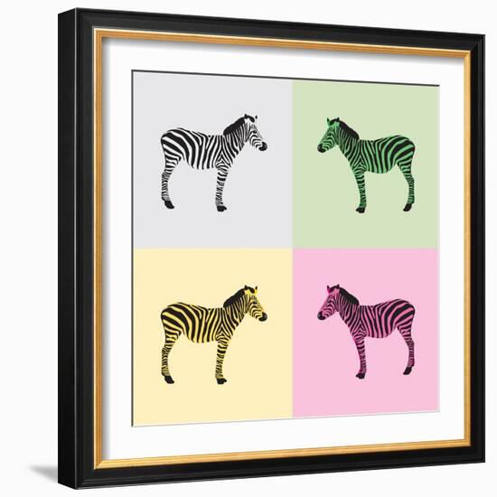 Zebra in Black, White, Green, Yellow and Pink Color - Vector-Elizabeta Lexa-Framed Art Print